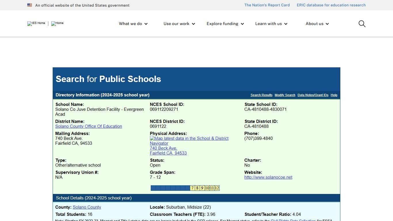 Search for Public Schools - Solano Co Juve Detention Facility - Evergreen Acad (069112209271)